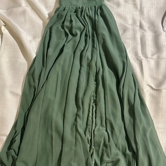 Azazie Sage Green Formal Dress- Size 0 - Elegant Twisted Bodice and High Slit - Picture 6 of 9